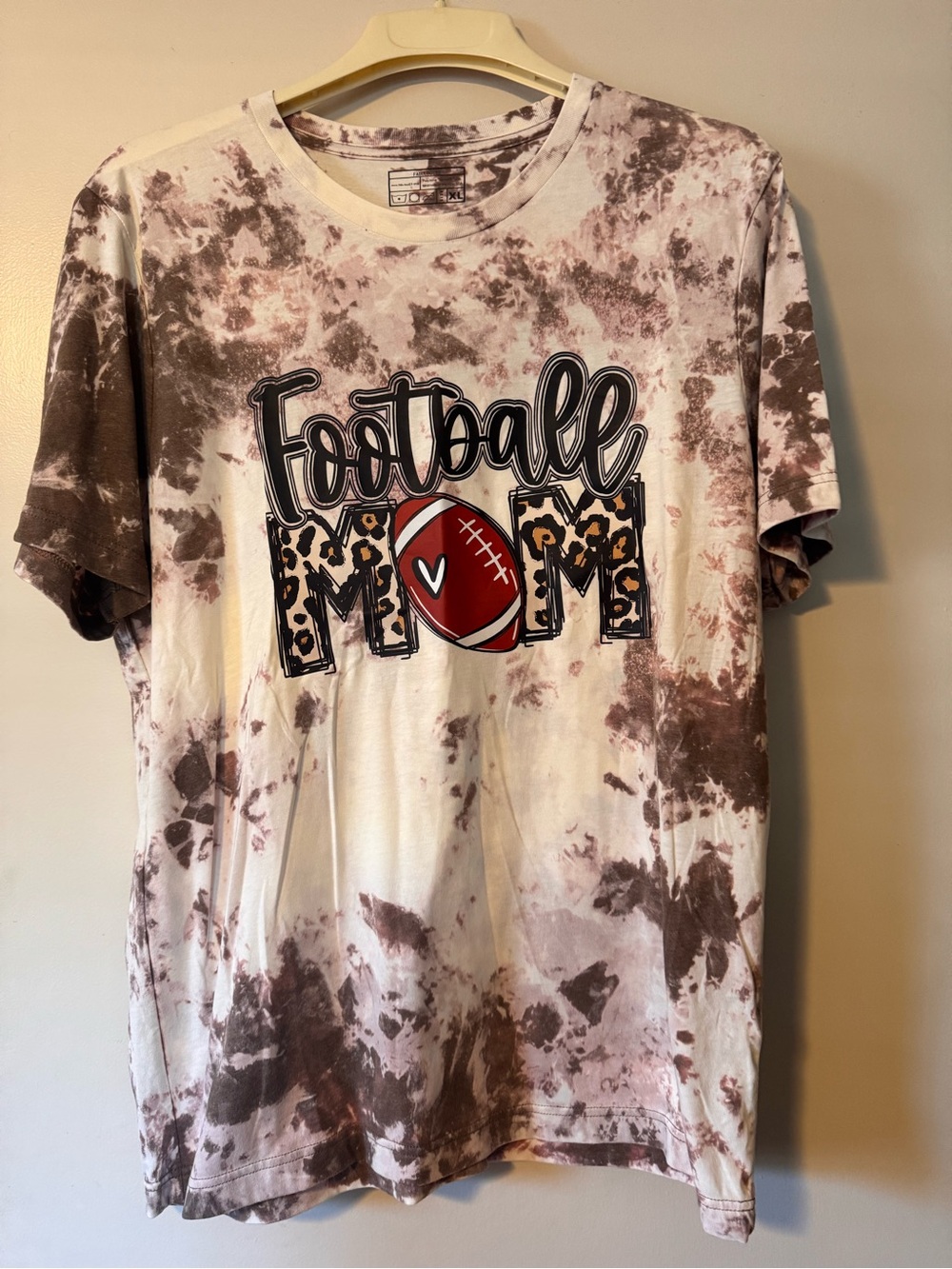 Gildan Brown and White Tie-Dye Football Mom Tee